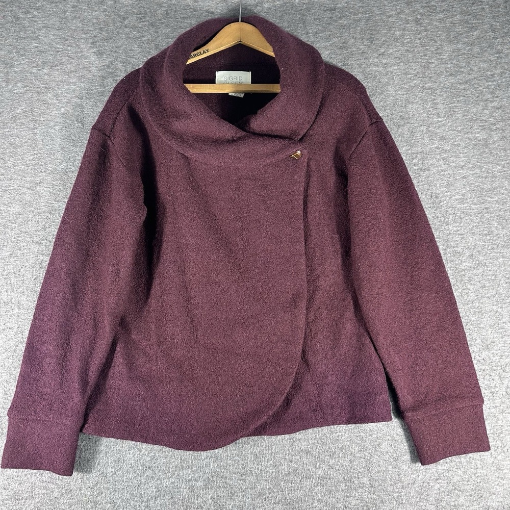 Sigrid Olsen Boiled Wool Blend Shawl Collar Wine Sweater‎ Jacket Womens Size L